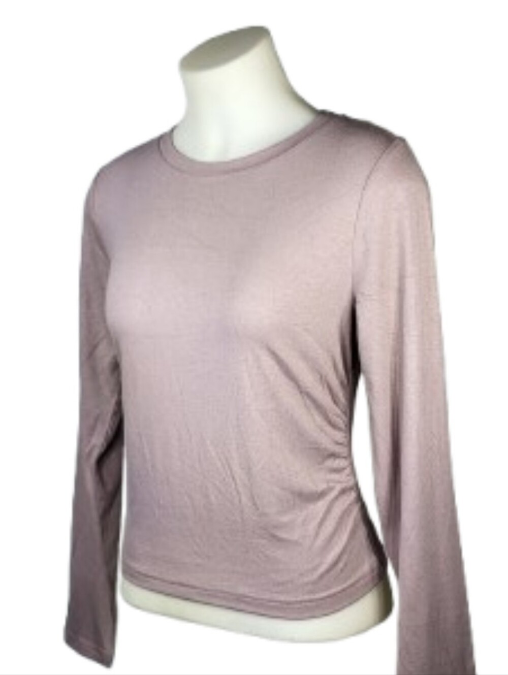 Trendy Queen Ruched Long-Sleeve Crew Neck Top - Dusty Rose Sz Lg